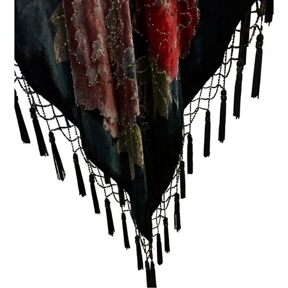 Coldwater Creek peacock poncho velvety with fringe excellent like new condition - Picture 10 of 15